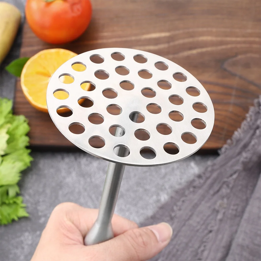 New Stainless Steel Kitchen Tool Smooth Potato Crusher and Fruit Chopper Premium Metal Masher