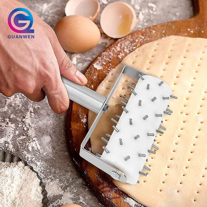 Pizza Dough Docker Roller Pins Pastry Dough Tool Stainless Steel Handle Roller Pin Puncher for Cake Pie Baking Cooking Tool
