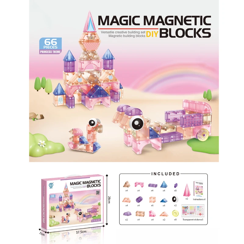Princess Theme 66pcs of 3d magnetic puzzle cube stacking magnet toy Preschool Educational Construction Sensory Montessori Toys