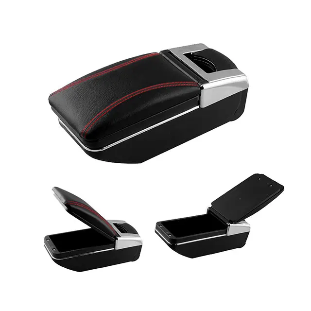 Black Leather Red Line Car Armrest Truck Seat Covers For VW Volkswagen Polo