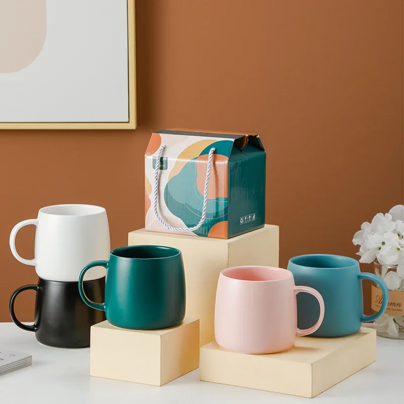 Wholesale 16oz Big Belly Office Home Breakfast Porcelain Tea Cup Custom Logo Printed Matte Ceramic Coffee Mug With Gift Box