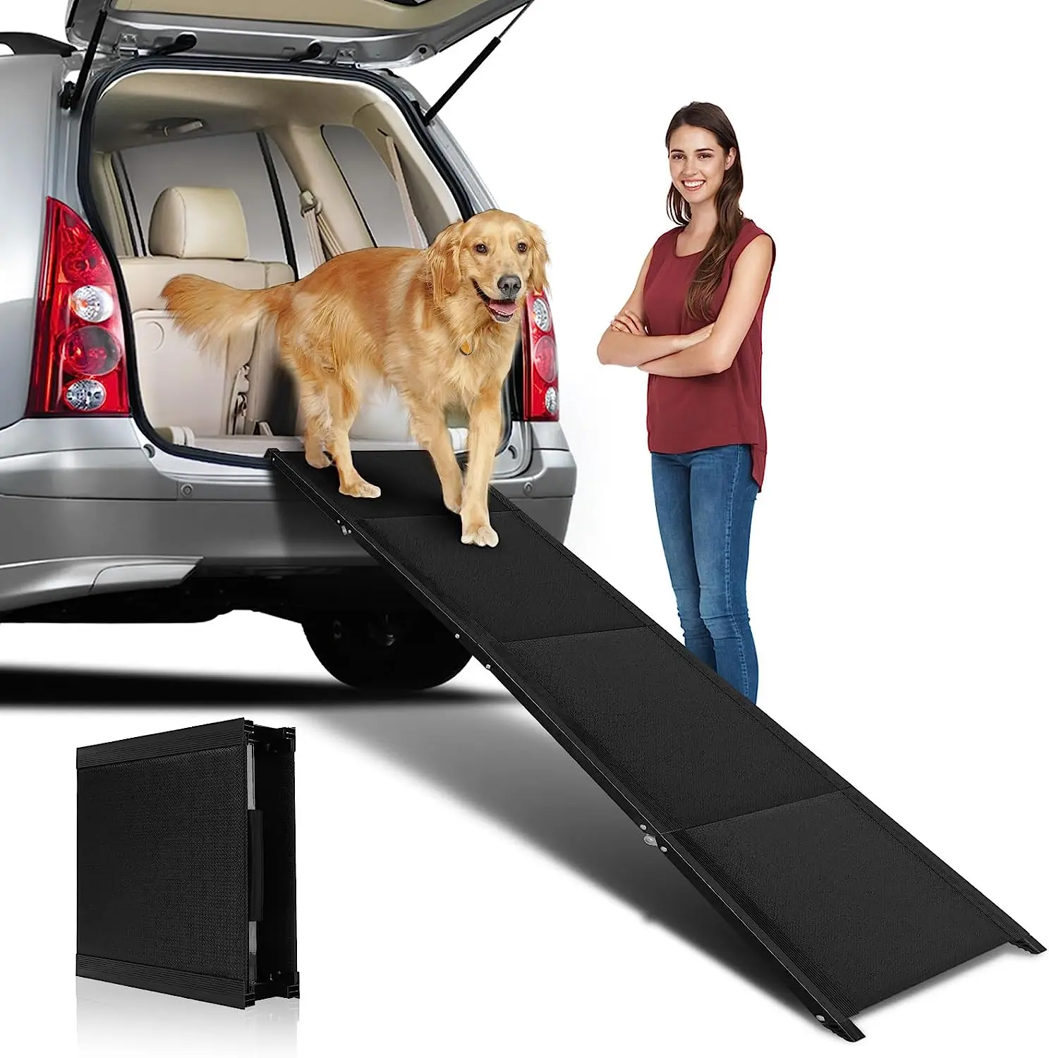 CANBO Dog Ramp for Cars Pet Folding Stairs Outdoor Dog Car Steps Aluminum Dog Stairs with Non-Slip Surface for High Beds Trucks