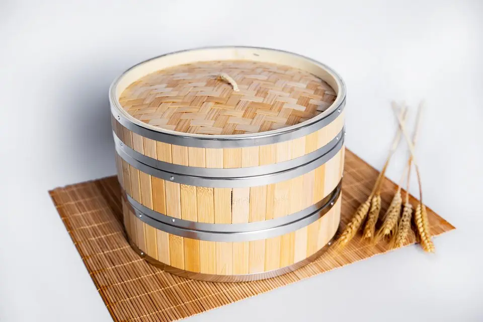 Handmade Bambus Basket With Stainless Steel wooden steamer 10Inch Cookware organic Bamboo Steamer Sets For Restaurant