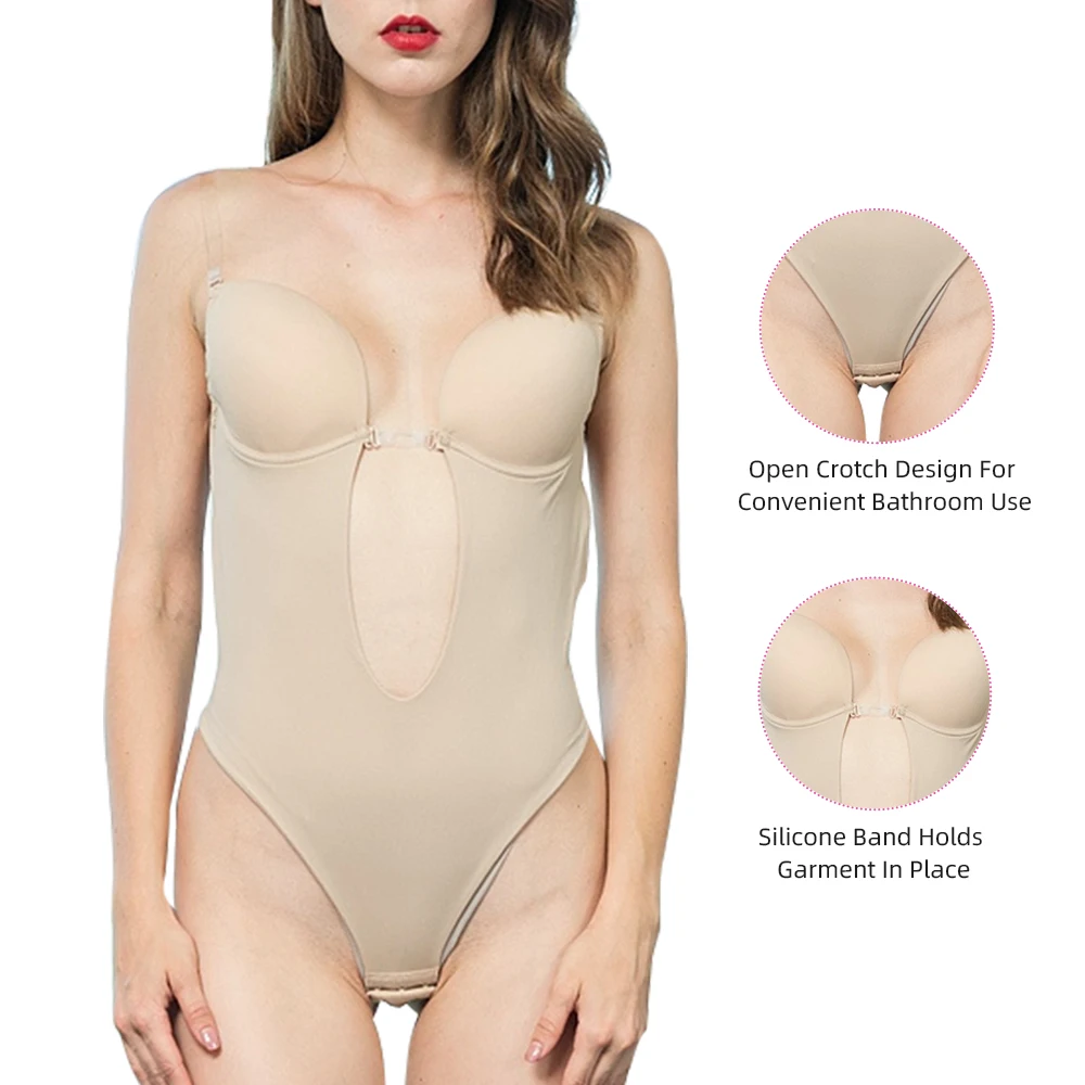 S-SHAPER Wholesale U Plunge Backless Thong Bodysuit Shapewear V-Neck Invisible Wedding Under Dress Butt Lifter Corset Body Suit