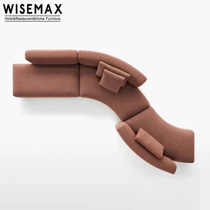 WISEMAX FURNITURE Nordic Modern Living Room Furniture Hotel Lobby S Shaped Sofa Big Size Solid Wood Fabric Sectional Sofas