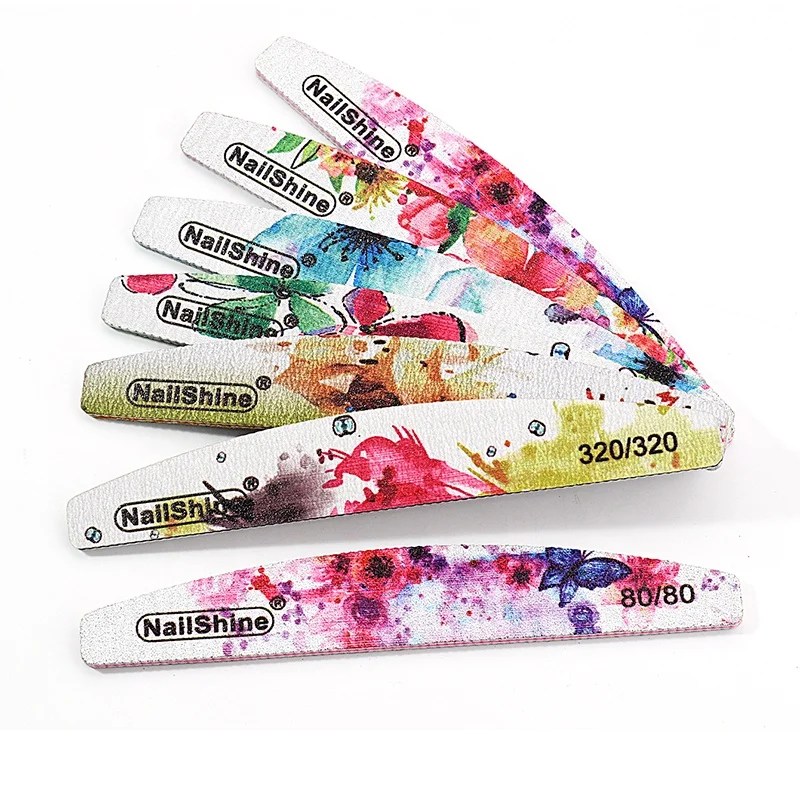 Моющаяся пилка для ногтей с цветочным рисунком полумесяц, пилка для ногтей, пилка для ногтей, двусторонняя импортная водостойкая пилка для ногтей