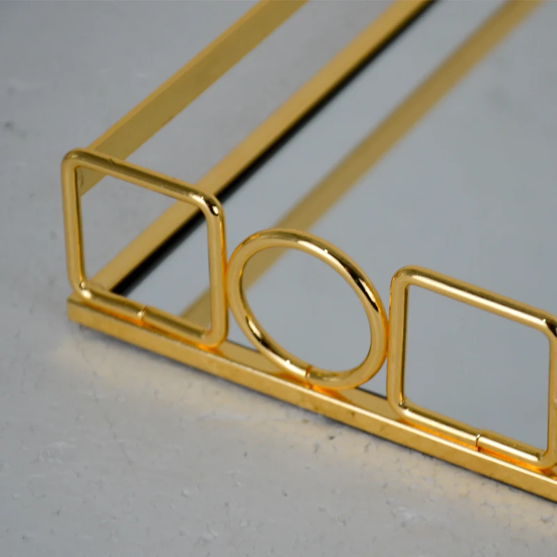 Custom Metal Decorative  Perfume Organizer luxury Makeup Tray Mirror Vanity Tray Gold Mirror metal Tray