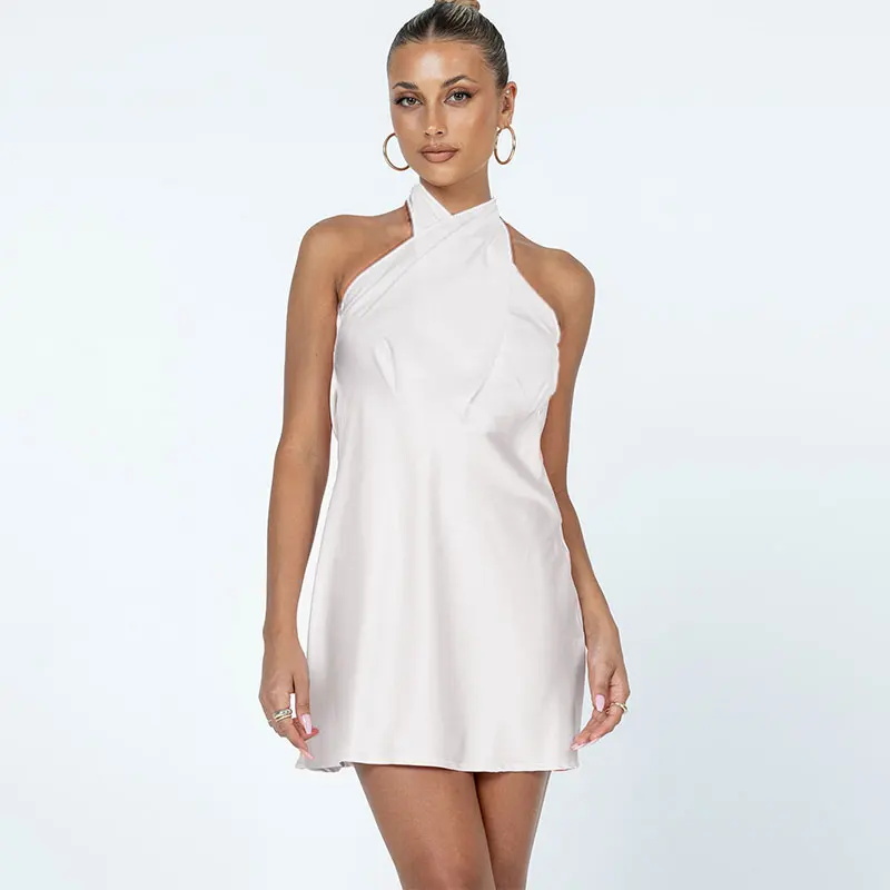 New Arrival 2023 Women Dresses Summer Halter Sleeveless Casual Bodycon Mini Dress for Wedding Party