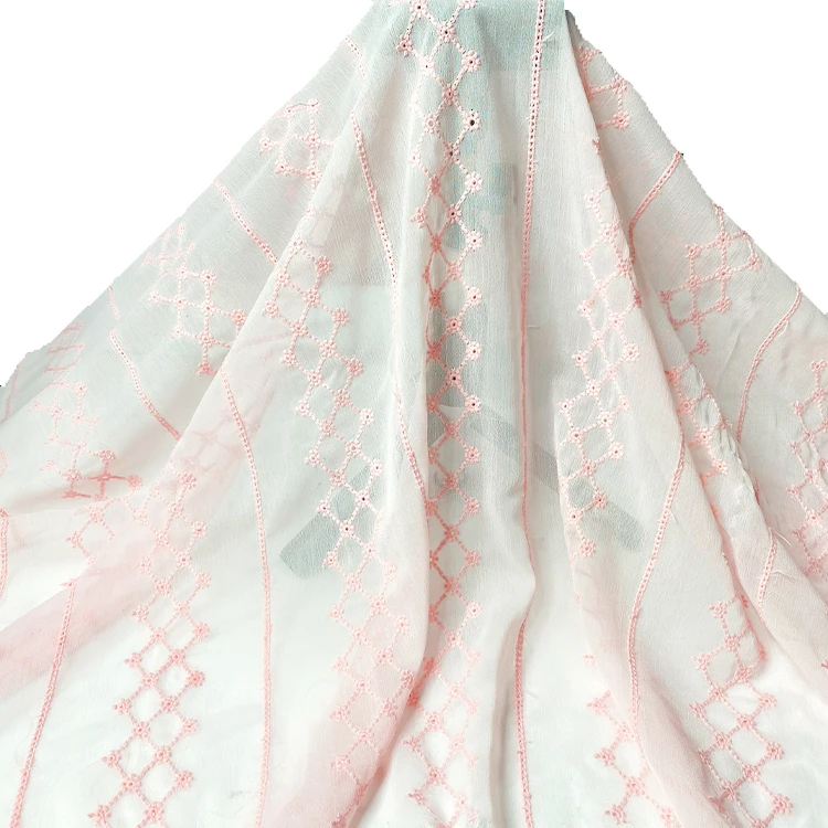 Полосатая хлопчатобумажная ткань с вышивкой для милой розовой романтической юбки и платья