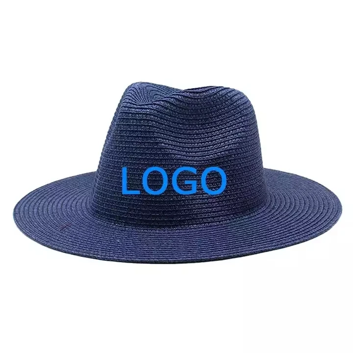 Wholesale Women Fedora Panama Straw Hats Custom LOGO Pure Color Summer Beach Straw Hat Men