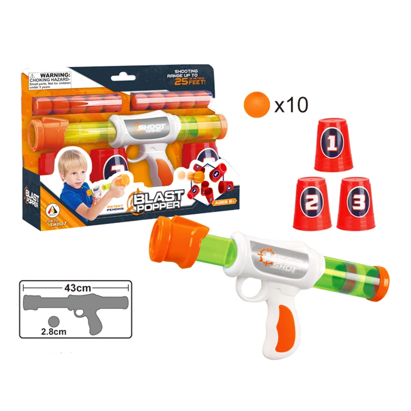 Blast popper gun set air powered gun with target cup Shooting training and EVA foam soft bullet gun toy