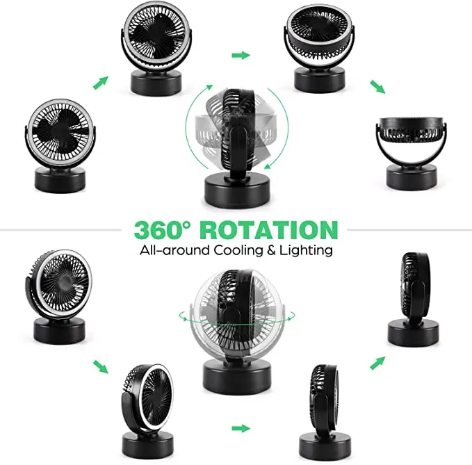 Portable USB Rechargeable Camping Led Fan Lantern For Tent, Hanging Hook Camping Hiking Light with Ceiling Fan