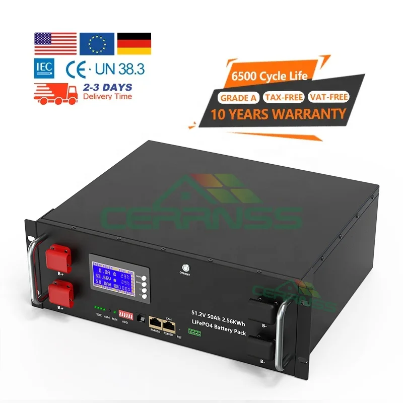 CERRNSS 16S 100A BMS 6000+ Cycles 2560Wh Solar Inverter Battery LiFePO4 Akku Pack Battery 48V 50Ah Lithium Phosphate Batteries