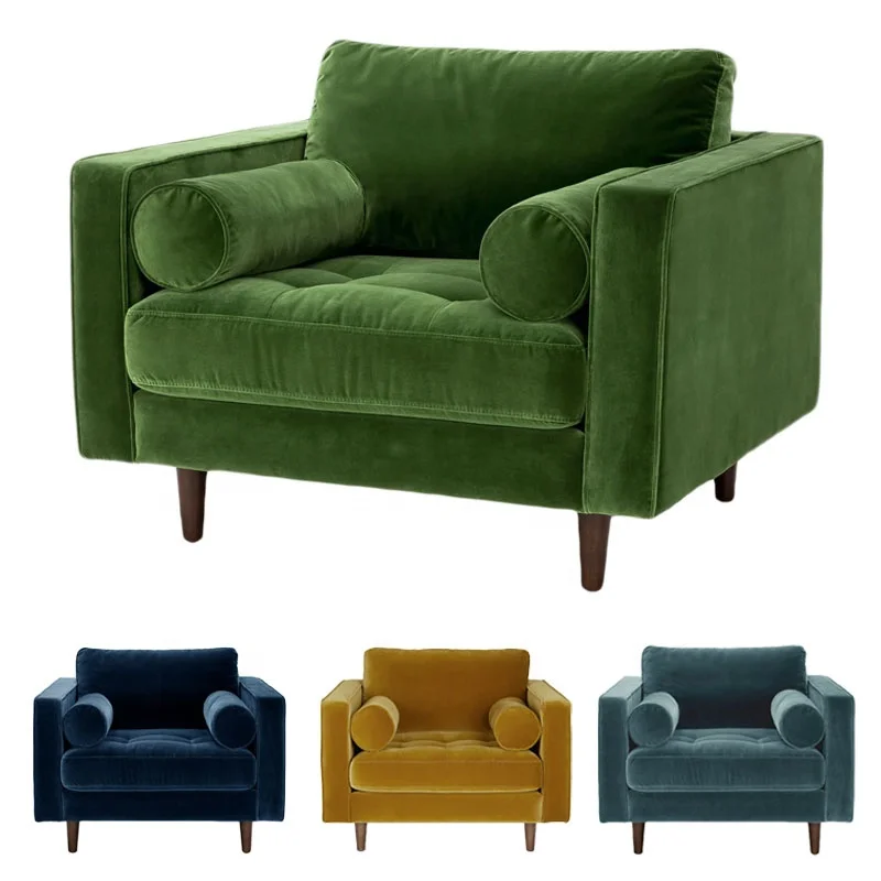 Scott Armchair Grass Green Velvet 1 seat Sofa Living Room Sofas Fabric Sofa