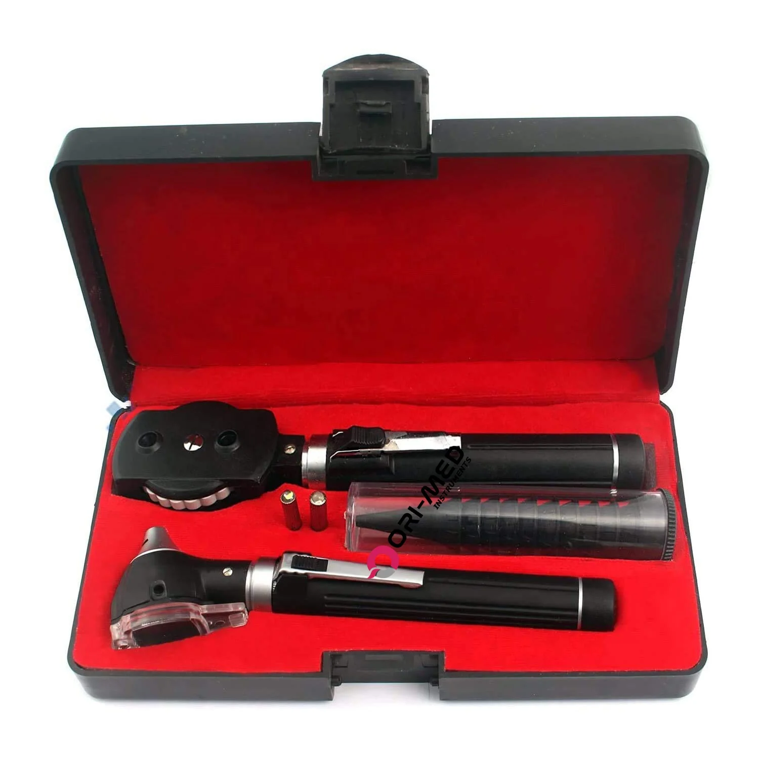Pocket Otoscope Set Double Black Handle 2 Free Replacement Bulbs Bright White Light LED Best Quality