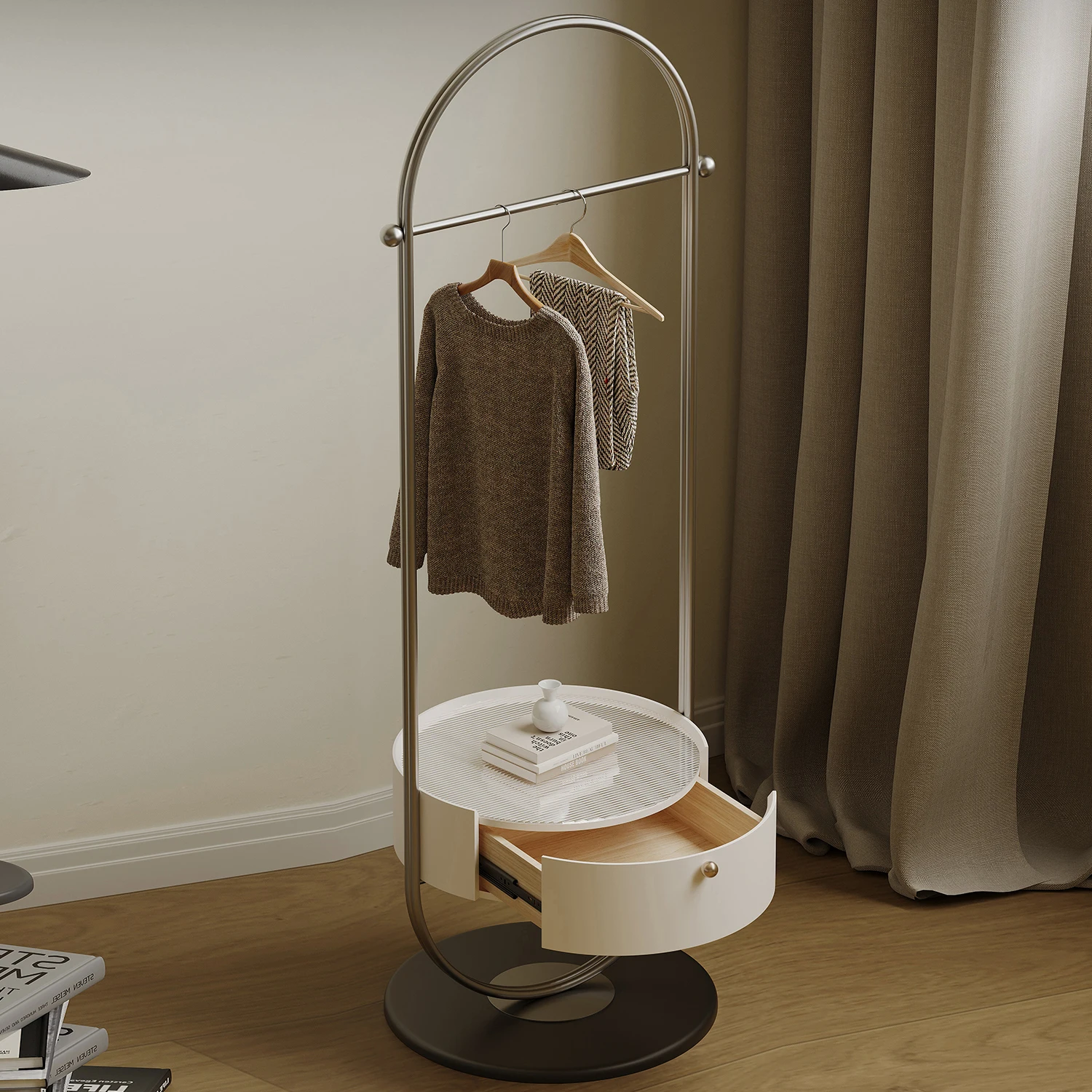 Kainice stand for hanging clothes supplier display coat rack with drawer storage clothes vertical stand for home