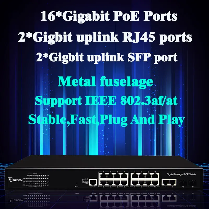 Wholesale 250 meters extend 16 Ports Full Gigabit layer 2 Managed Ethernet PoE Switch