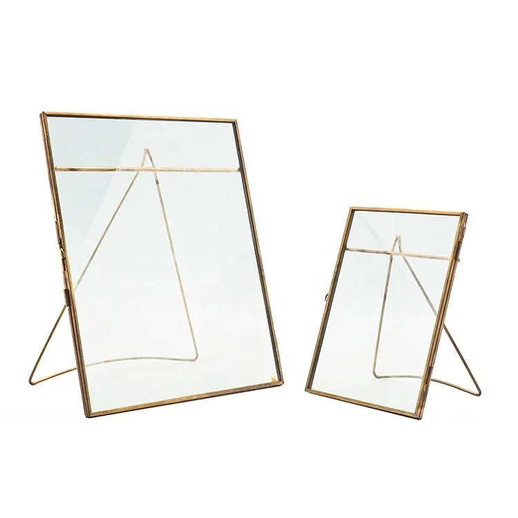 Factory direct wedding gifts decorative brass and copper hanging picture frame wholesale gold metal glass photo frames 4x6