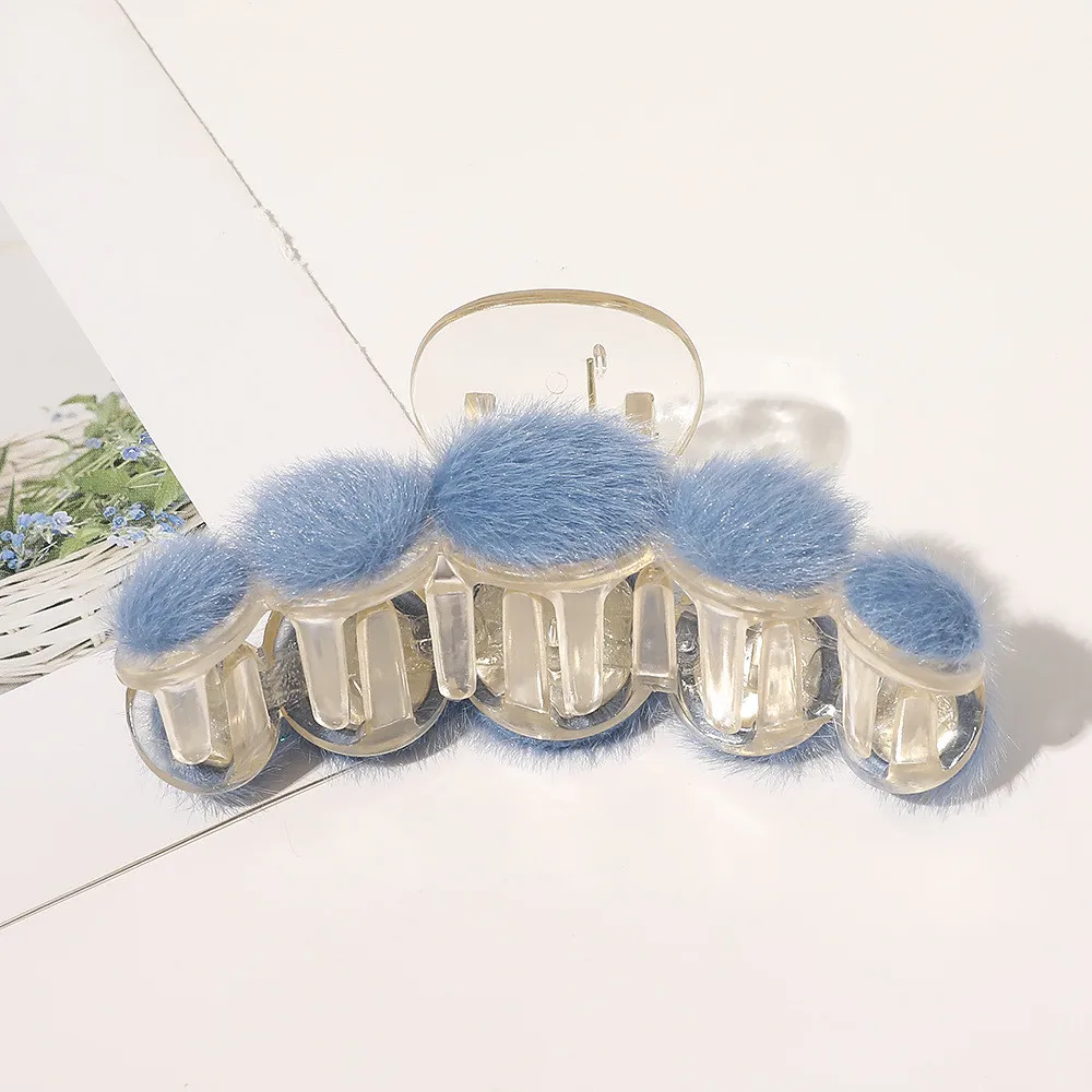 Women Mink Fur Hair Claw Small Banana Hair Clips Crab Hairpins Hair Accessories for Girl Headdress Ornament Hairgrips Barrettes