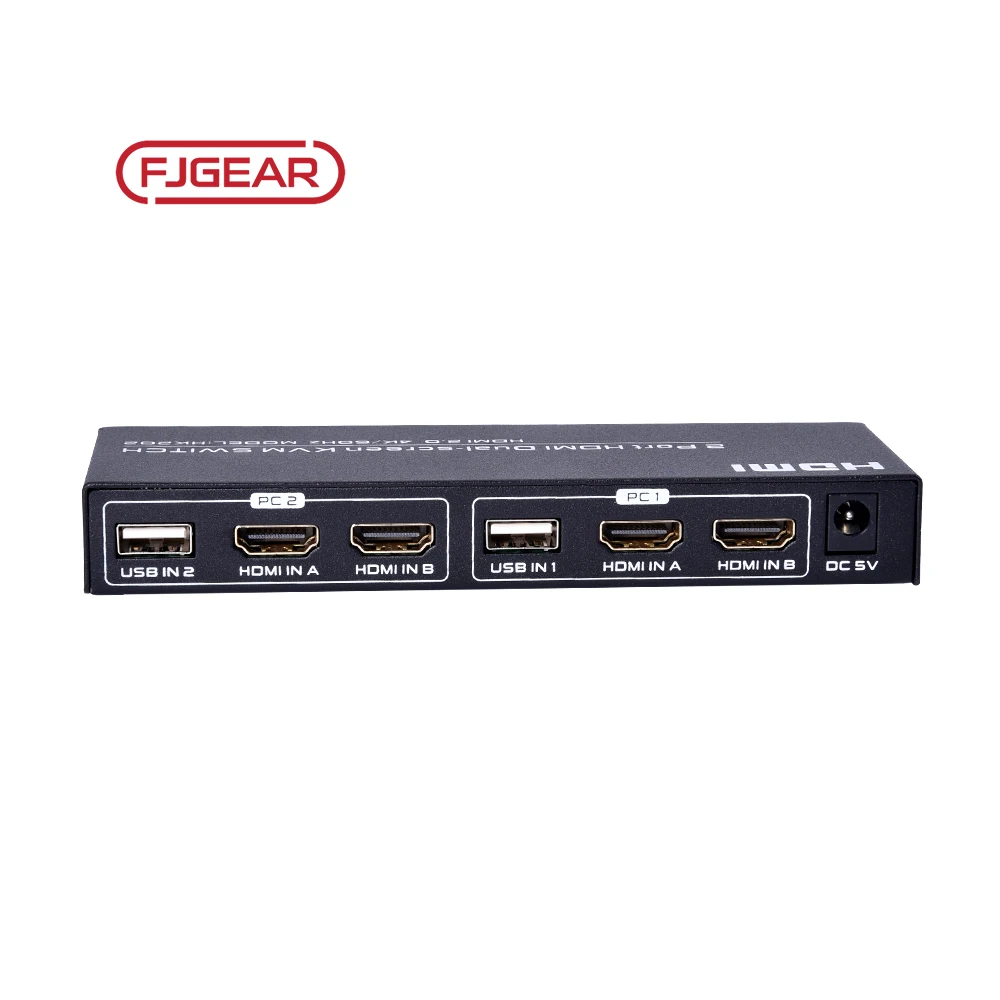 FJGEAR ручной 2 порта HDMI Двойной экран KVM переключатель