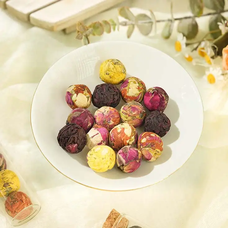 Handmade Mini 5g 4 Pcs Balls Natural Detox 8 Flavors Blooming Flower Balls Herbal Tea Gifts Glass Tubes Healthy Jasmine Hibiscus