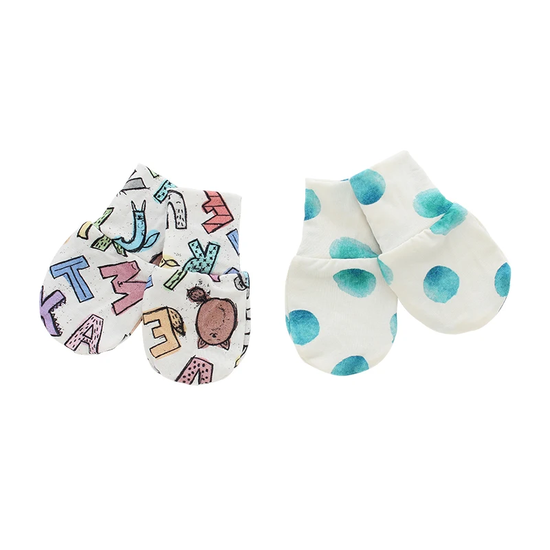 Wholesale Lovely Printed Solid Color Baby Mittens Customize New Born Bamboo Cotton Fabric Autumn Winter Super Soft Baby Gloves
