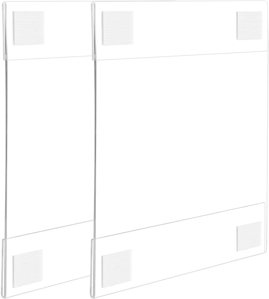 8*11.5 Inch Clear With Hook And Loop Adhesive Wall Mounted Acrylic Sign Holder