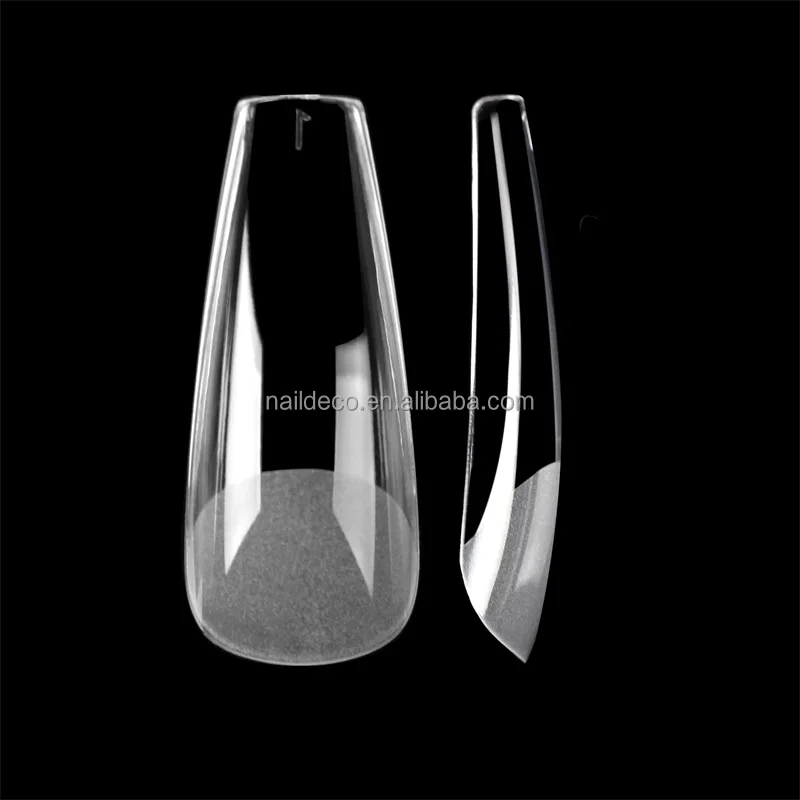 Etch Long Coffin Gel Nail Tips Glossy Surface Wide Size Artificial Fingernail Art Box Package