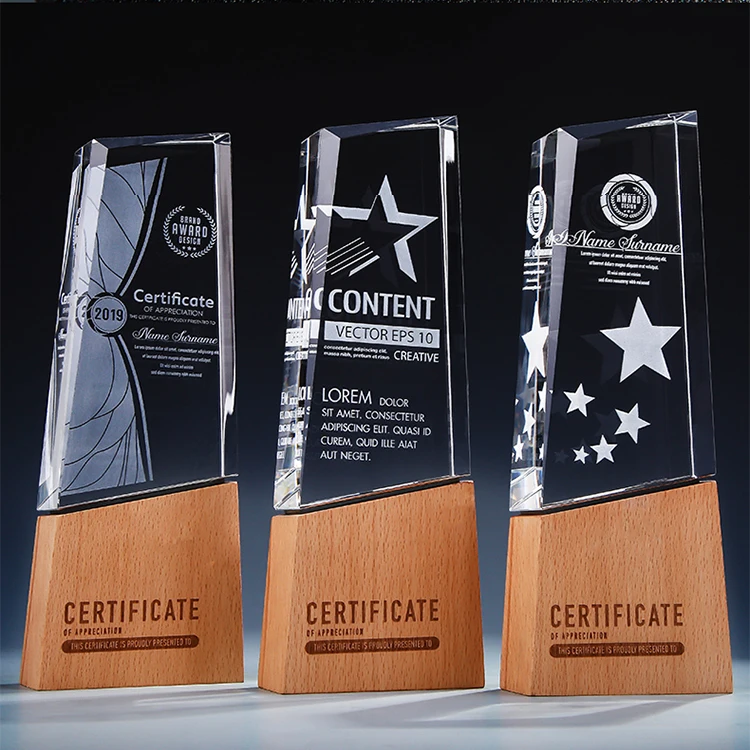 High quality crystal gift wooden awards trophy