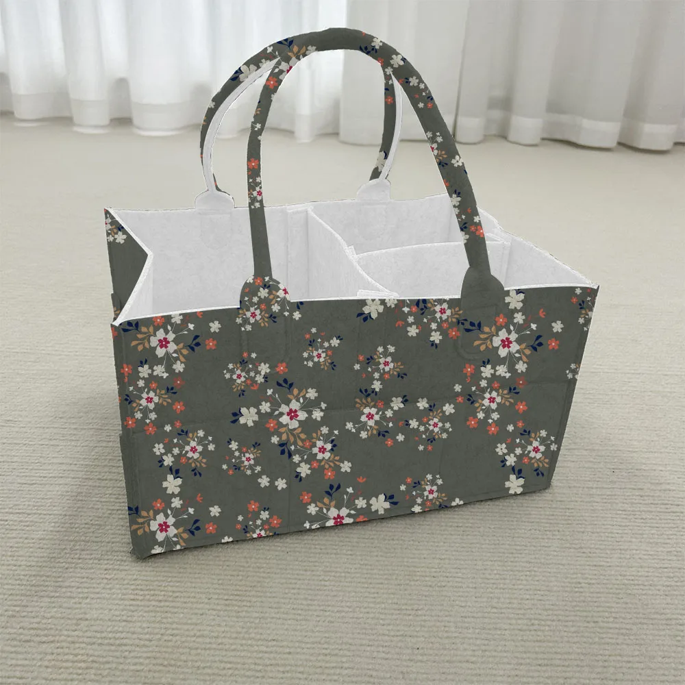 Mildream Baby Felt Nursery Organizer Basket Infant Diaper Bag with Handle Caddy Changing Nappy Storage Carrier Large Pocket