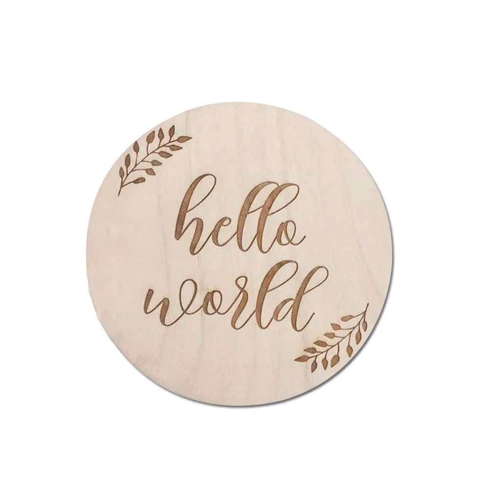 High Quality Newborn Baby Birth Announcement  Discs Wooden Baby Hello World  Milestone Card