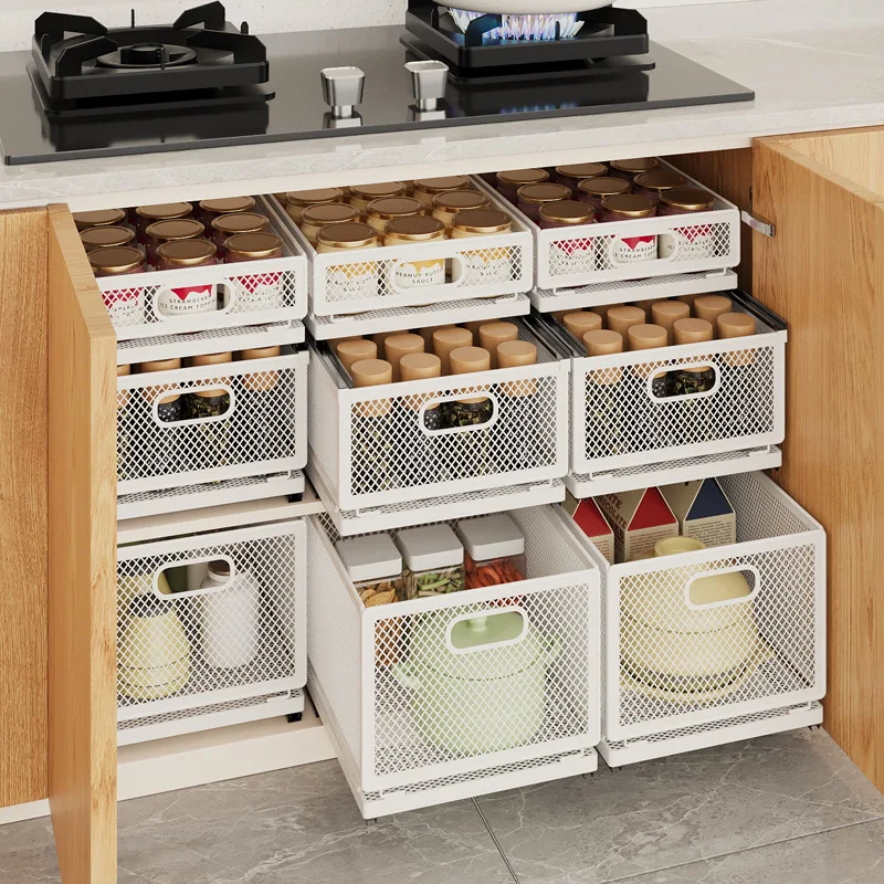 OWNSWING Slide Out Cabinet Drawer Pull Out Wire Basket Cabinet Organizer Heavy Duty Anti Rust Slide Drawers for Kitchen Cabinets