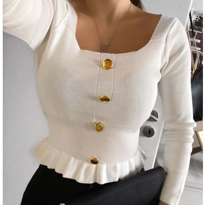 Women Sweater 2022 Korean Version Long Sleeve Sweet Solid Short Girl Early Autumn Knitted Pullovers