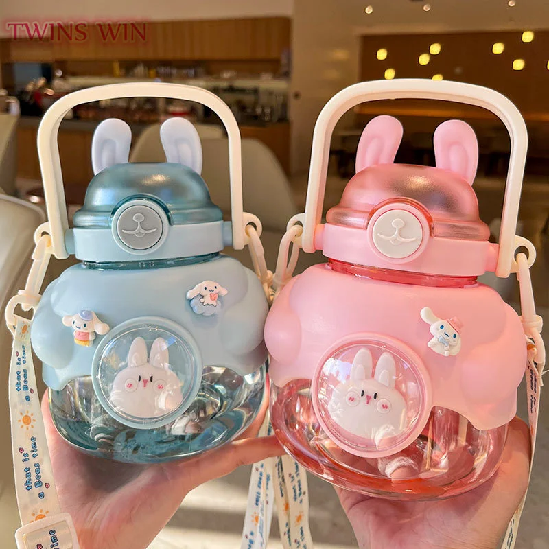 Wholesale large capacity cartoon water cups girls and students water bottles with straw plastic cute animal water bottle 004A