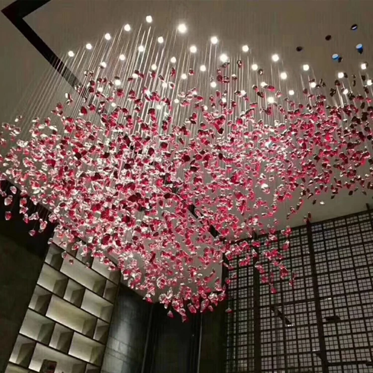 Modern Hotel Lobby Villa Decoration Pendant Light Custom Large Led Glass Chandelier for High Ceilings