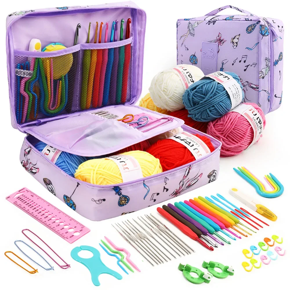 Hot sale full Crochet Starter Kit For Beginners Adults Crochet Hook Set With Case Knitting portable crochet hook set