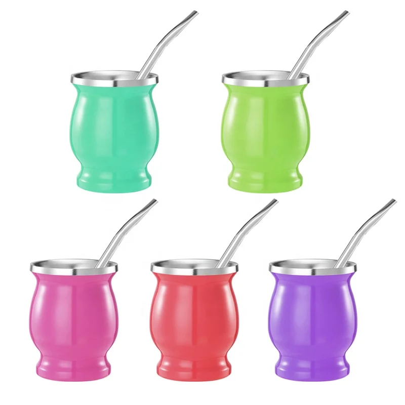 Hot Sale Vacuum insulated Double Wall Stainless Steel Yerba Mate gourd cup with Bombilla Straw
