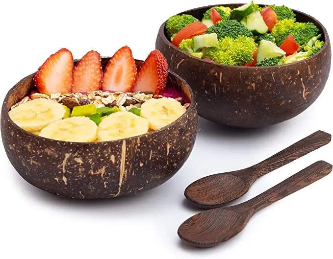 Old coconut shell bowl breakfast oatmeal bowl coconut shell tableware sugar water light food container