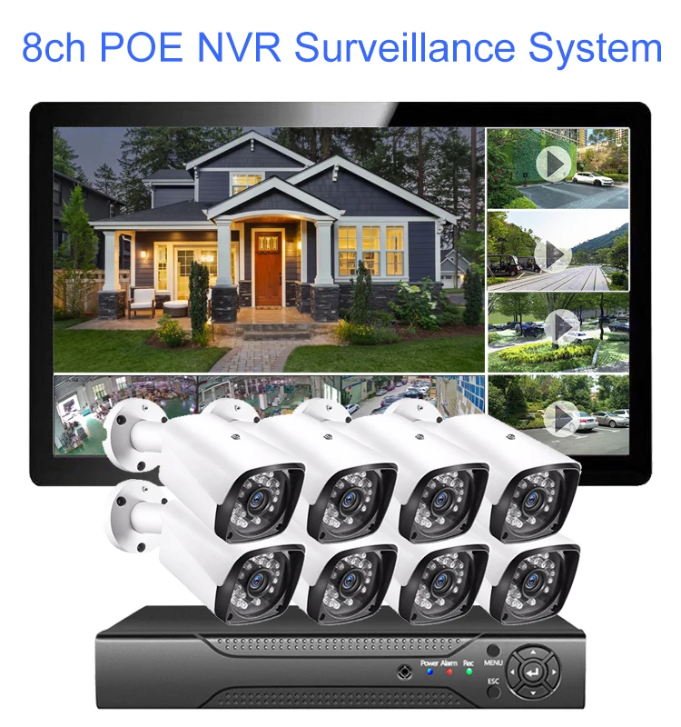 home security system cctv system 5mp 8 channel poe camera NVR kit infrared night vision