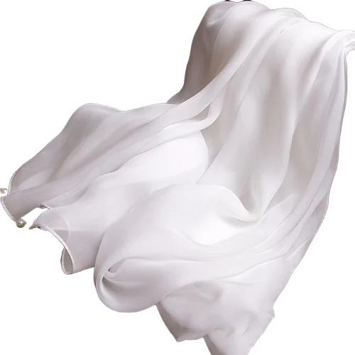Plain White Color 100% Silk Chiffon Scarves White Silk Scarf For Printing Dyeing