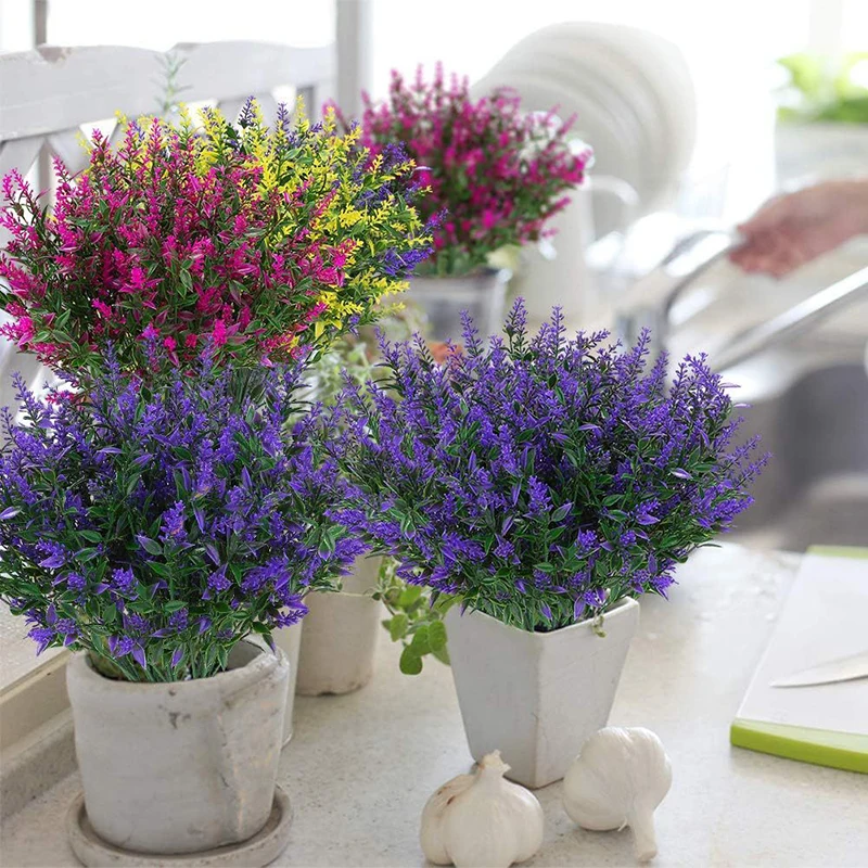 Artificial Flowers UV Resistant Faux Plastic Flower wholesale plastic artificial lavender flowers for outdoor decoration