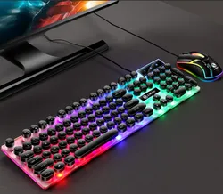 Amazon Hot Selling Retro Punk 104 Keys Wired Keyboard And Mouse Set RGB Gaming Mouse Gaming Keyboard for Windows PC Gamers