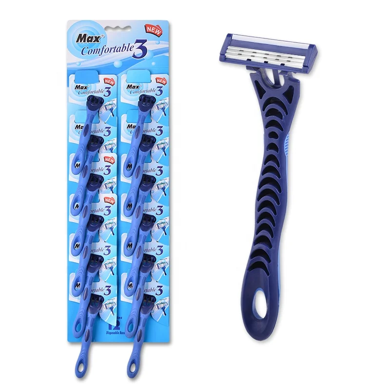 Disposable razor 3 blades of safety  razor blades and stainless steel blade fit man.