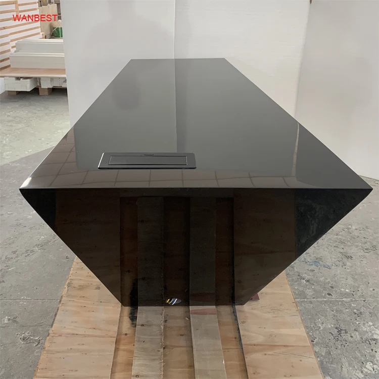 Fancy black boss office table modern artificial stone ceo office desk custom size business furniture