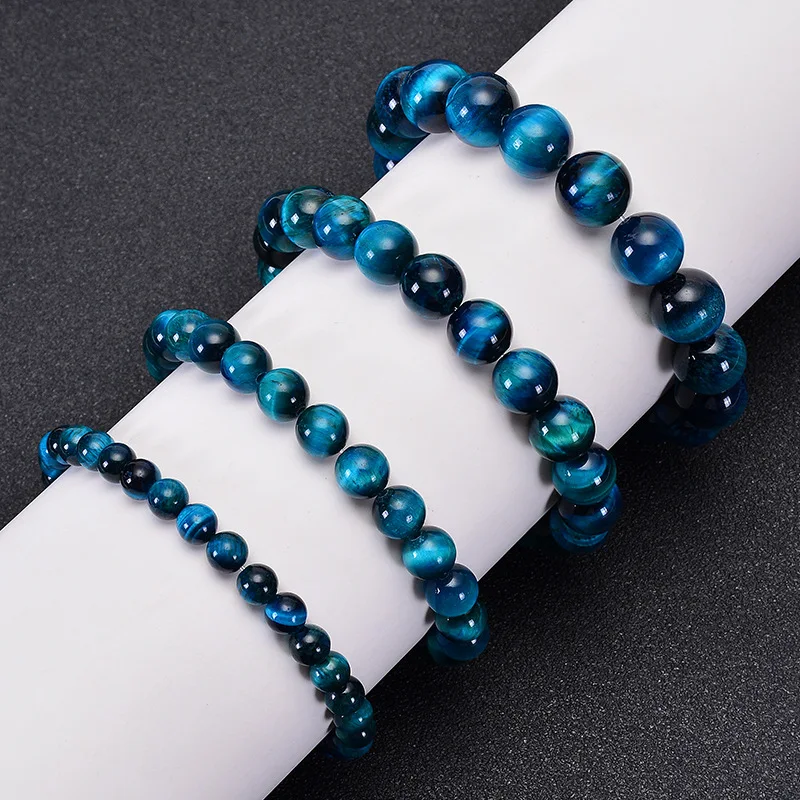 High Quality  Nature Stone Blue Tiger Eye Jade Bead Bracelet For Men Women