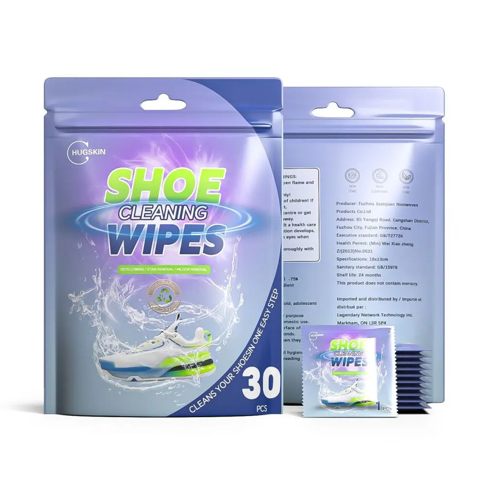 OEM 30 PCS Viscose Plant Fiber Shoes Cleaning Wipes Sneaker Wipes Individually Wrapped for Trip