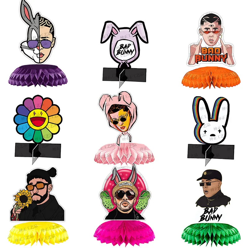 Foldable Bad Bunny Theme Party Decorations Paper Honeycomb Ornament