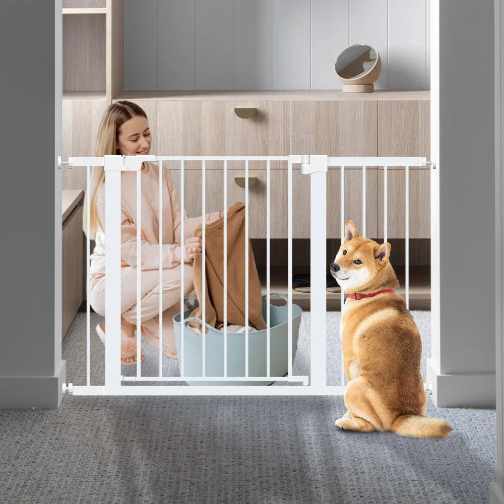 Custom Metal standing Indoor Safety Dog Gate Pressure Mounted Adjustable Walk Through Gate for Doorways Stairs