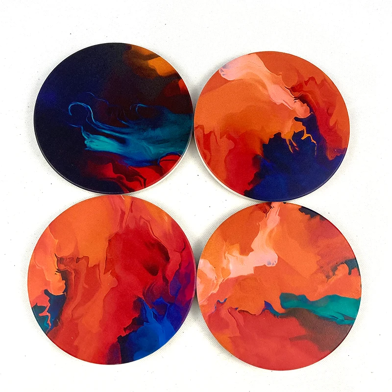 Quick delivery high quality ceramic coasters with metal holder 4 inches round marble absorbent cup mat for drinks