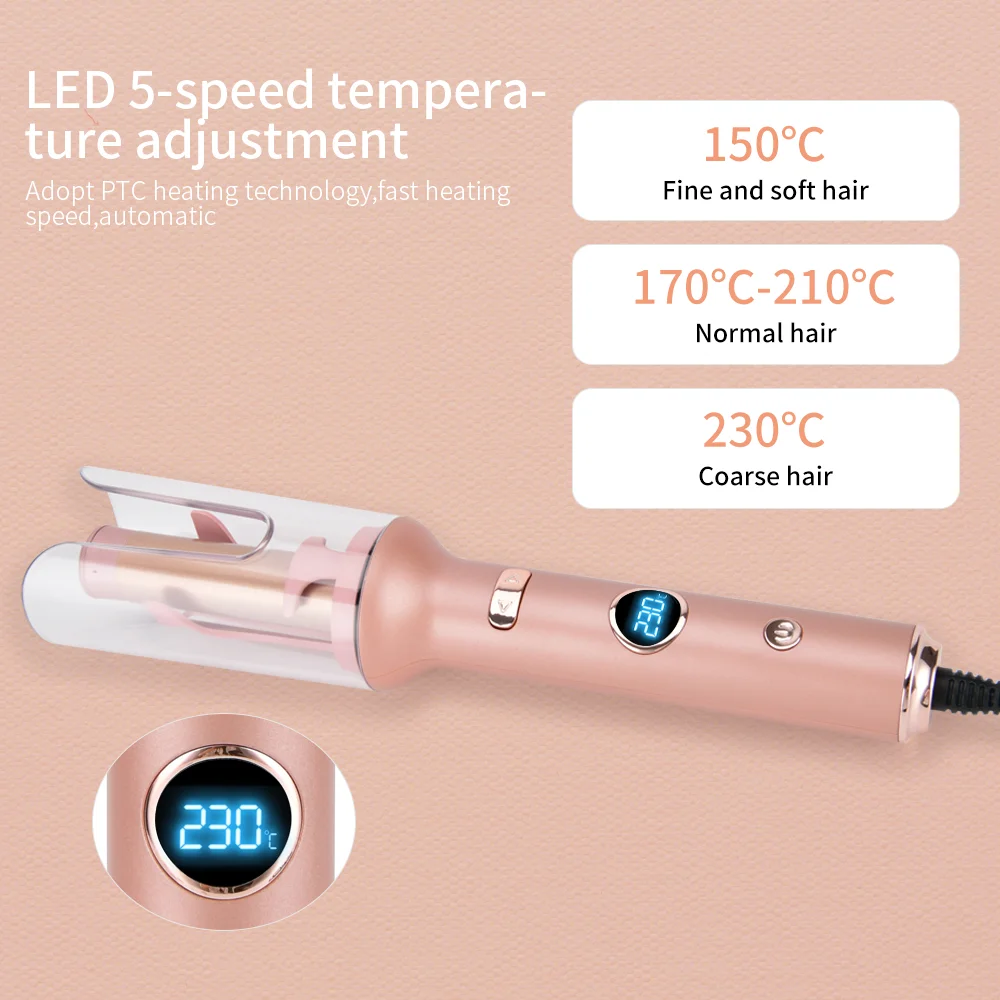 PRITECH LED Display Rotating 360 Curling Wand Iron Portable Electric Iron Rollers Automatic Hair Curler